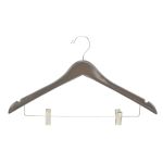 Women's Hanger, Open Hook Contour with Clips, Walnut with Nickel Hook & Clips